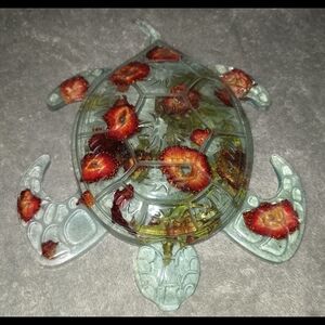 Handcrafted Sea Turtle Art Piece with Red Accents